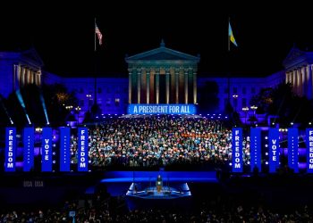 Vice President Kamala Harris delivers remarks during a campaign rally held at the Rocky Steps at the Philadelphia Museum of Art in Philadelphia, Pennsylvania, November 4, 2024. (Kit Karzen/Harris for President)